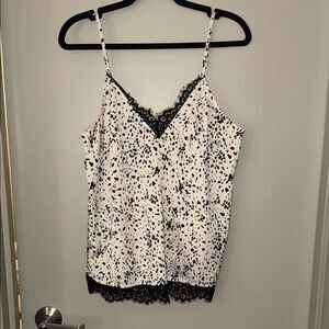 A New Day Black and White Spotted Women's Cami with Lace Trim